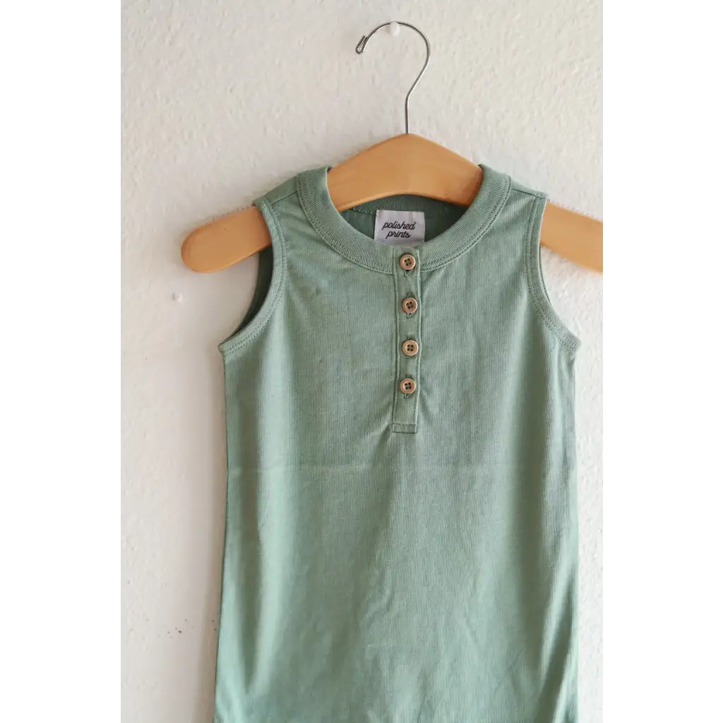 Super Soft Organic Cotton Henley Romper in Sage Green for Babies
