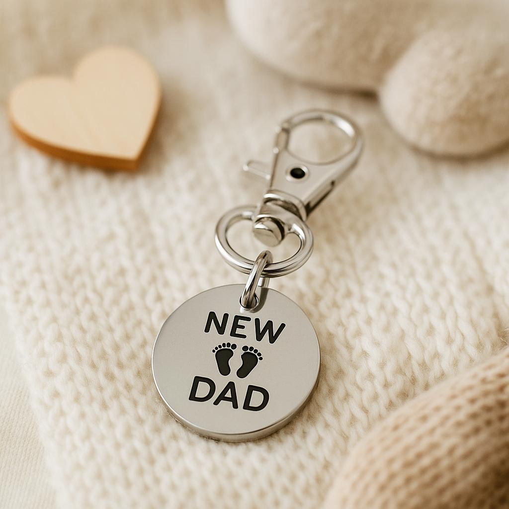 New Dad Clip On Charm Stainless Steel Engraved Keychain Gift For New Father Baby Announcement Keepsake Dad To Be Gift Fatherhood Jewelry