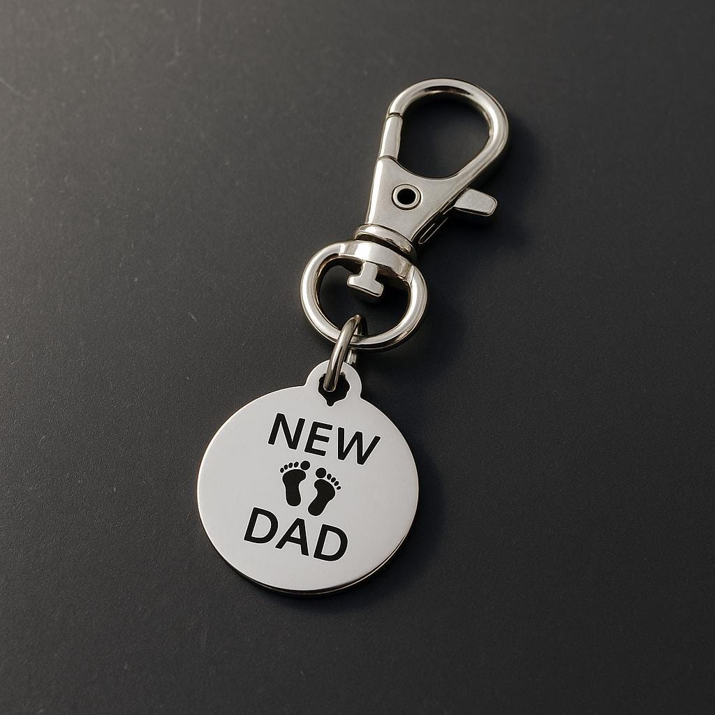 New Dad Clip On Charm Stainless Steel Engraved Keychain Gift For New Father Baby Announcement Keepsake Dad To Be Gift Fatherhood Jewelry