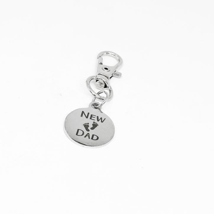 New Dad Clip On Charm Stainless Steel Engraved Keychain Gift For New Father Baby Announcement Keepsake Dad To Be Gift Fatherhood Jewelry