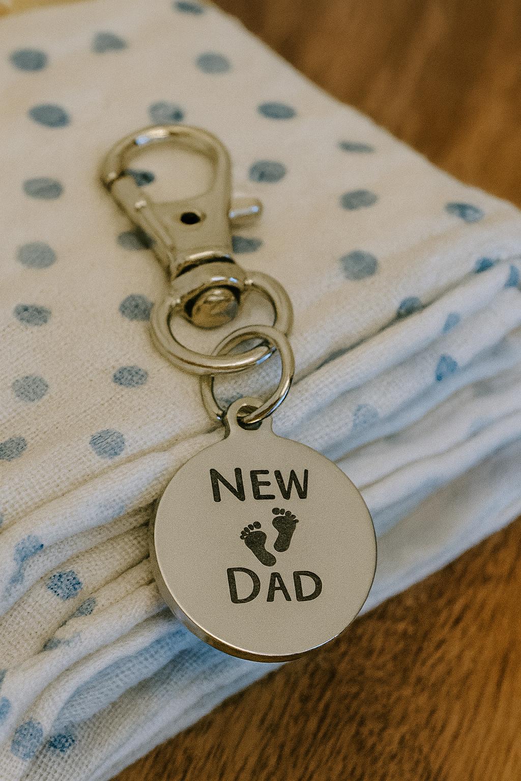 New Dad Clip On Charm Stainless Steel Engraved Keychain Gift For New Father Baby Announcement Keepsake Dad To Be Gift Fatherhood Jewelry