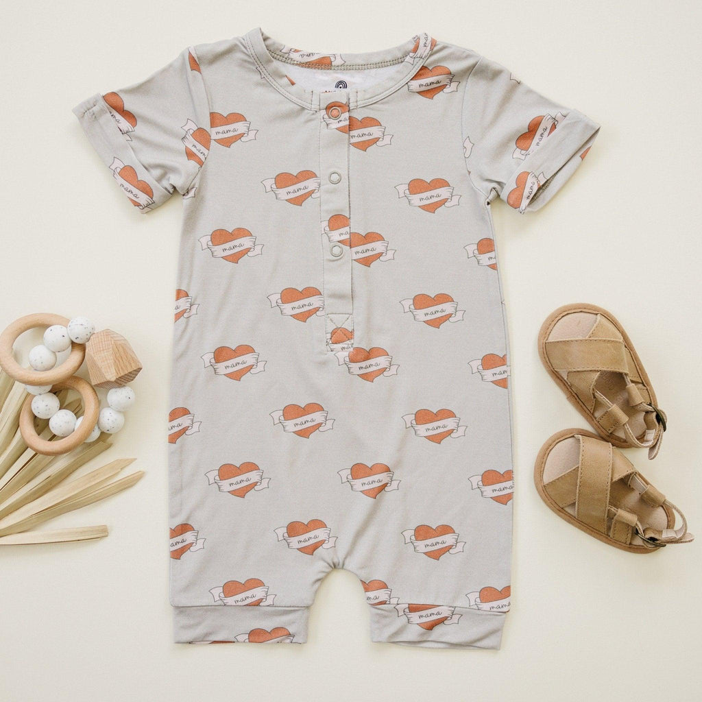Mama Tattoo Hearts Bamboo Henley Romper