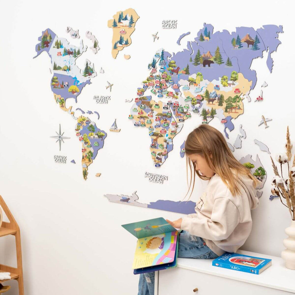 Nursery World Map Indigo