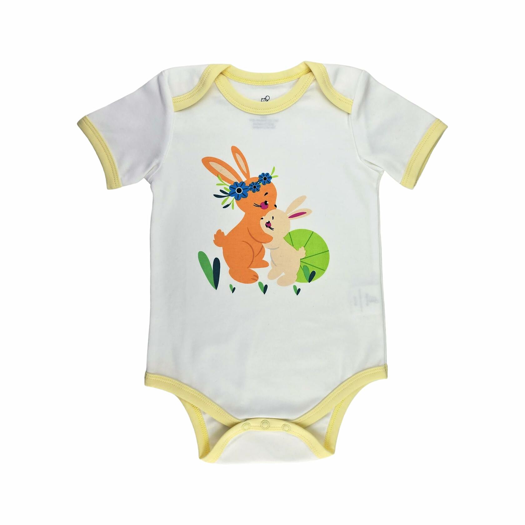 HippoHugs Organic Cotton Baby Sleeveless Footless Romper Yellow Bunny Size 3-6M