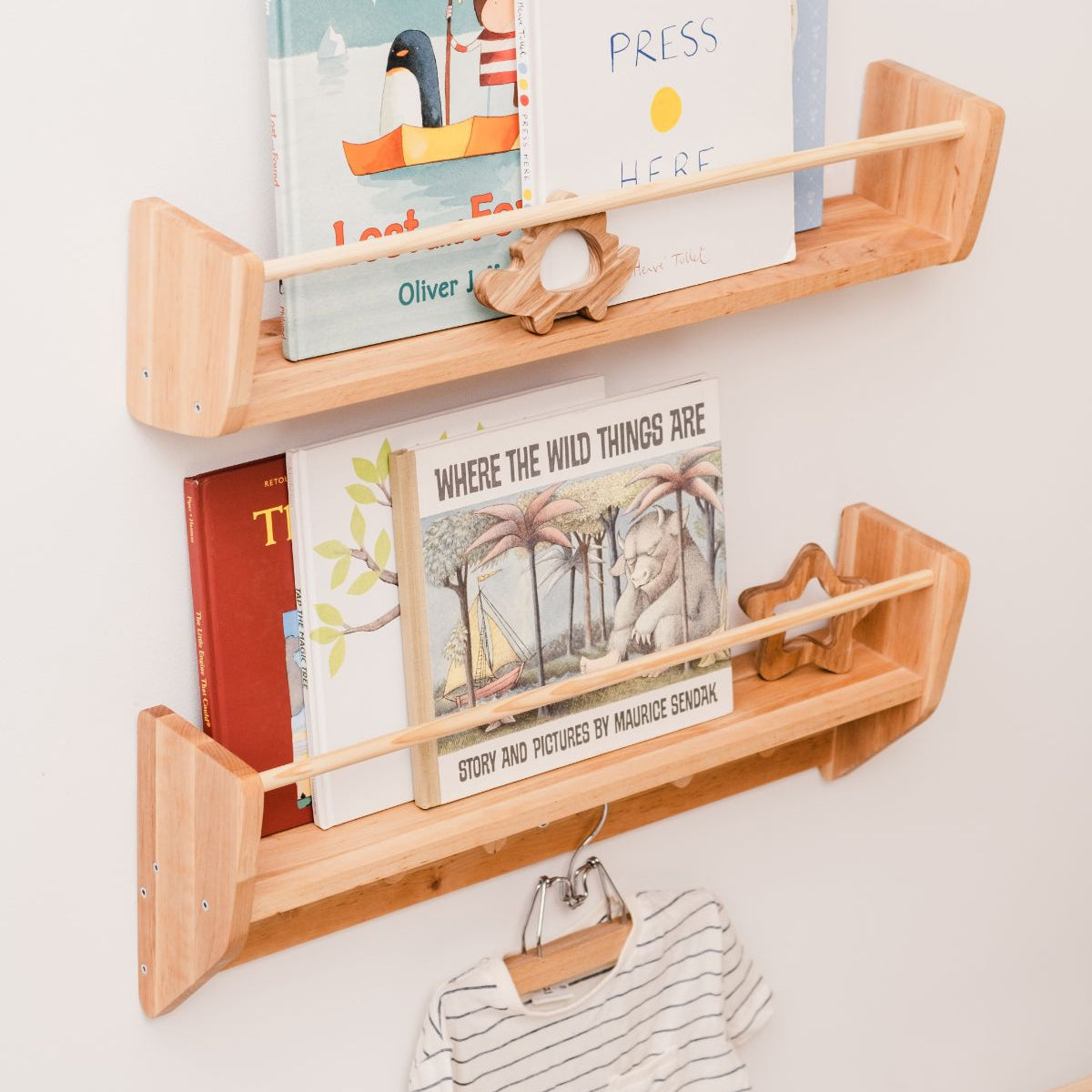 Nursery Wall Shelf with Hooks
