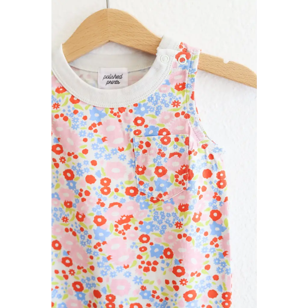 Retro Floral Organic Cotton Pocket Playsuit for Babies