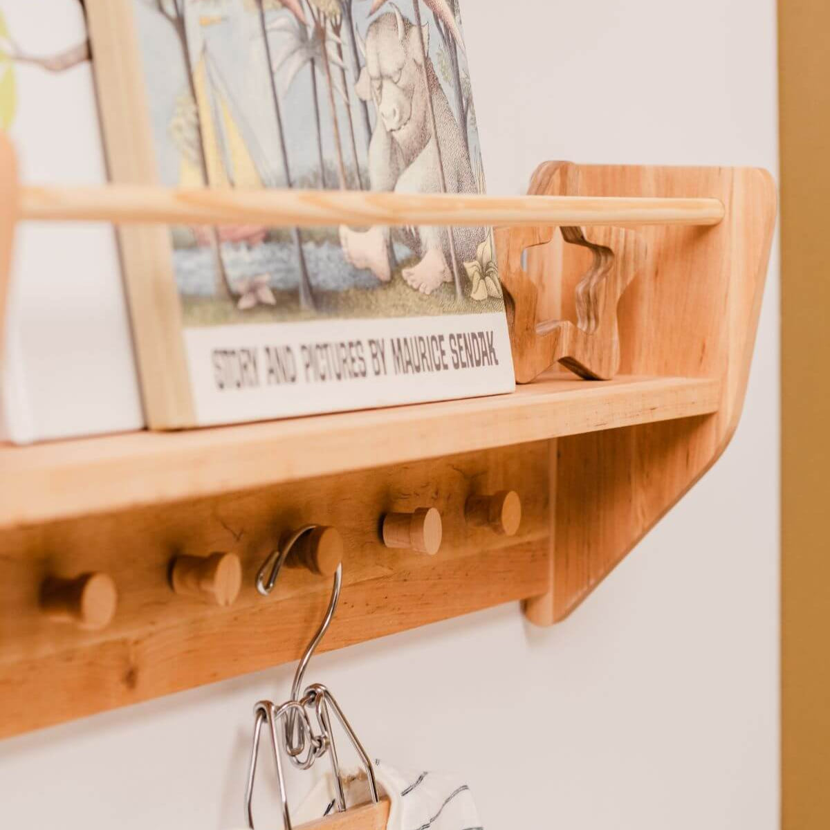 Nursery Wall Shelf with Hooks