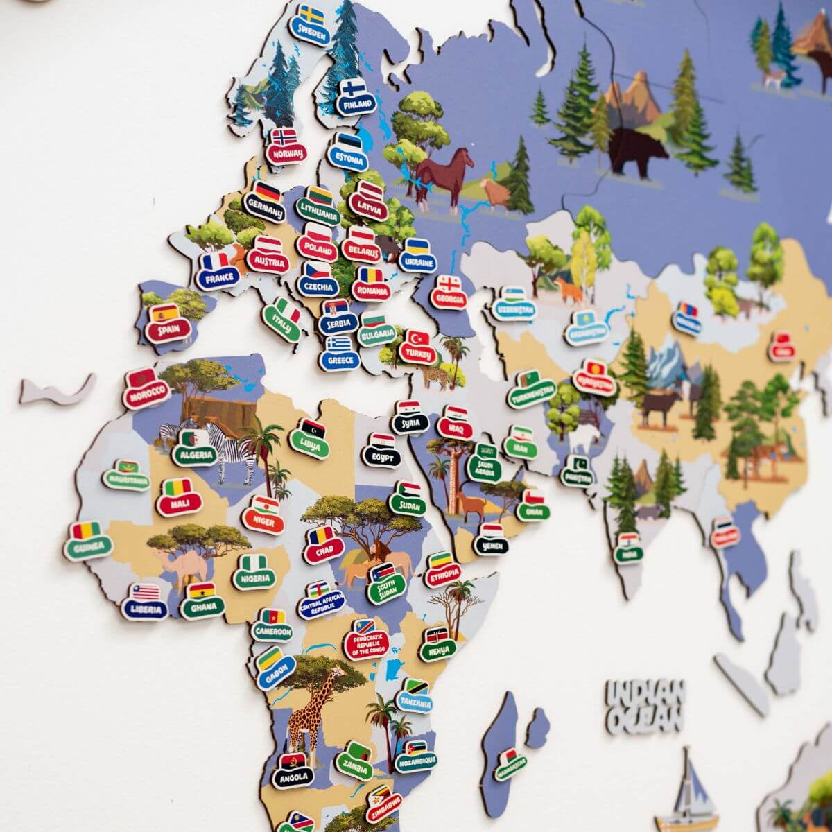Nursery World Map Indigo